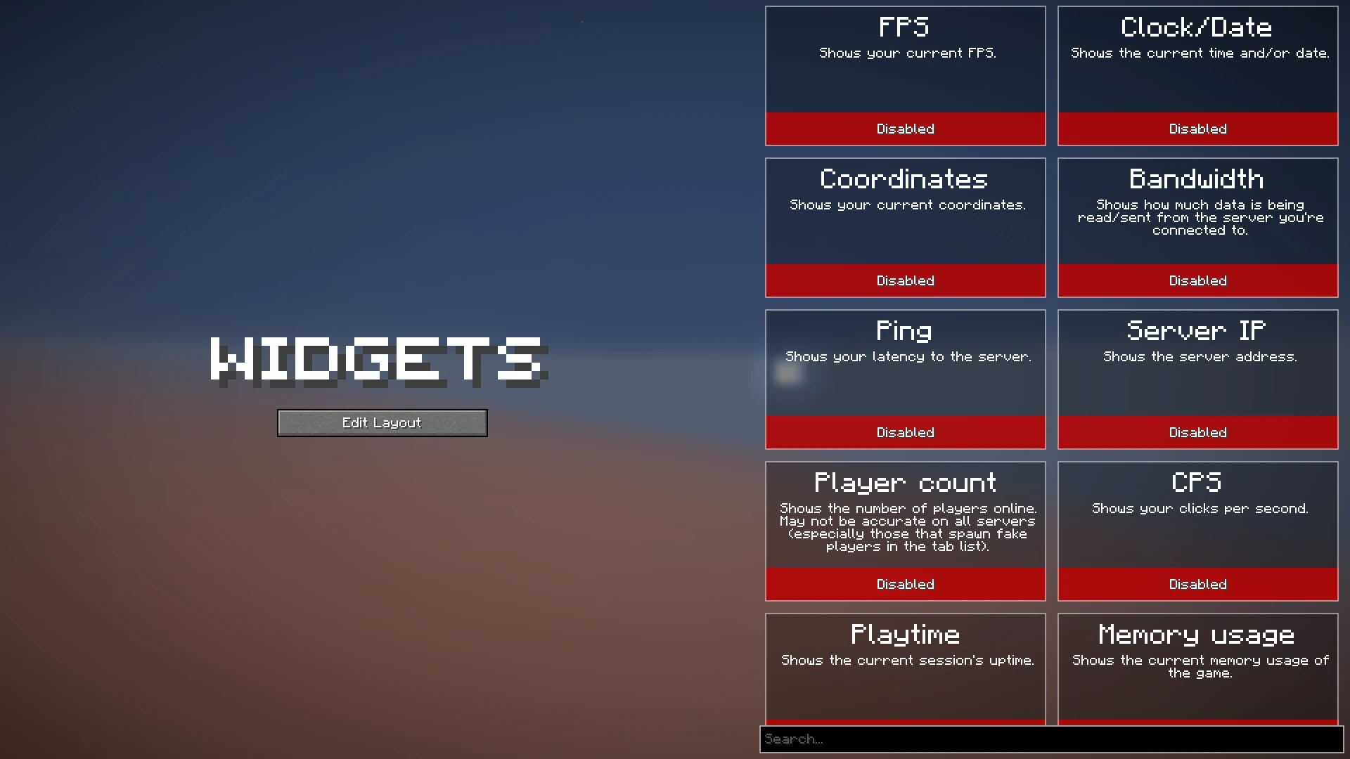 Widget Settings Menu