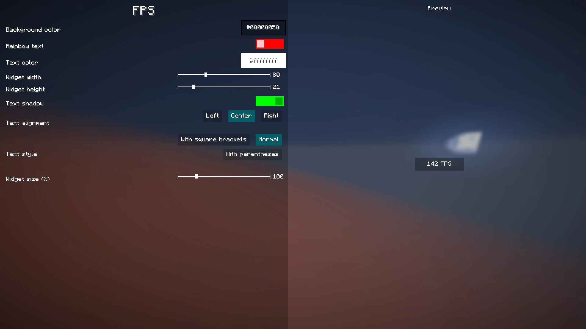 FPS Widget Settings