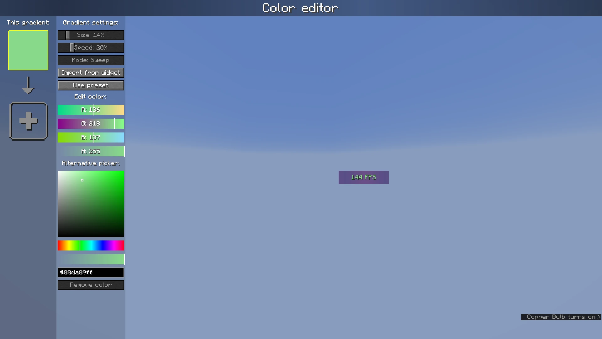Color editor screen